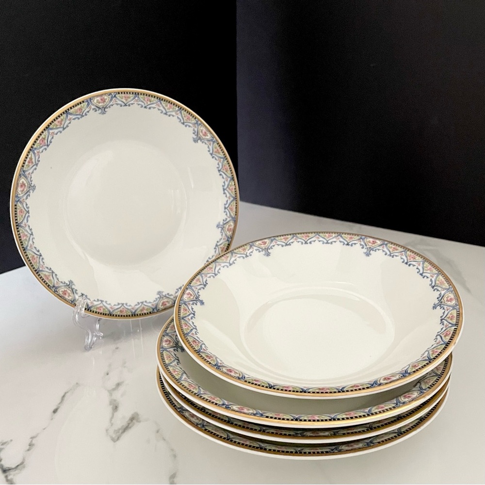 SET of 5 Haviland Limoges 7.5" Blue & Floral Bowls